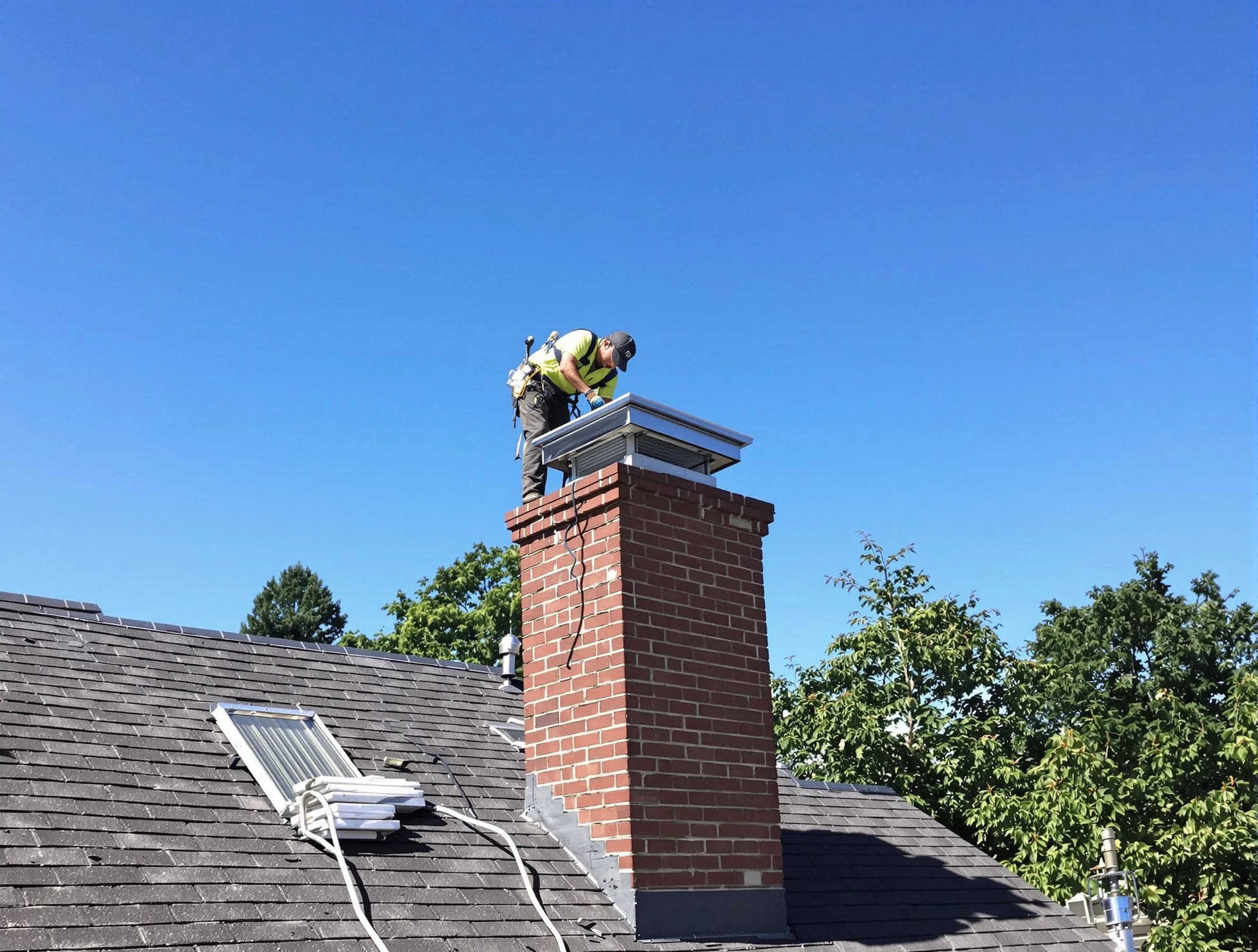 Grayson Valley Chimney Sweep technician measuring a chimney cap in Grayson Valley, AL
