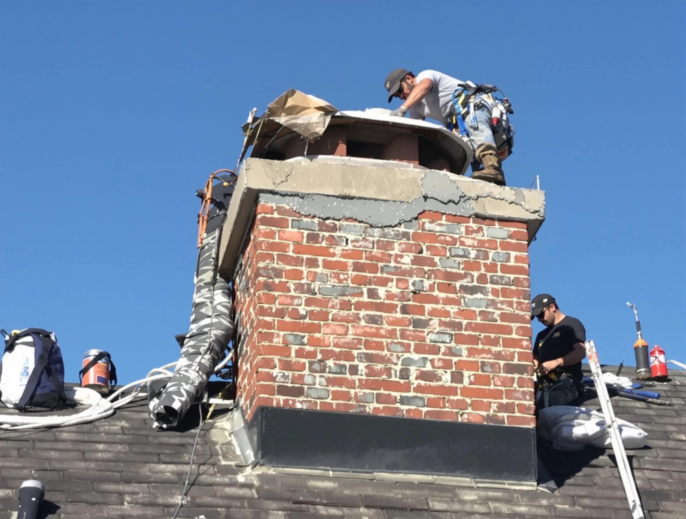 Grayson Valley Chimney Sweep installing a custom chimney crown in Grayson Valley, AL