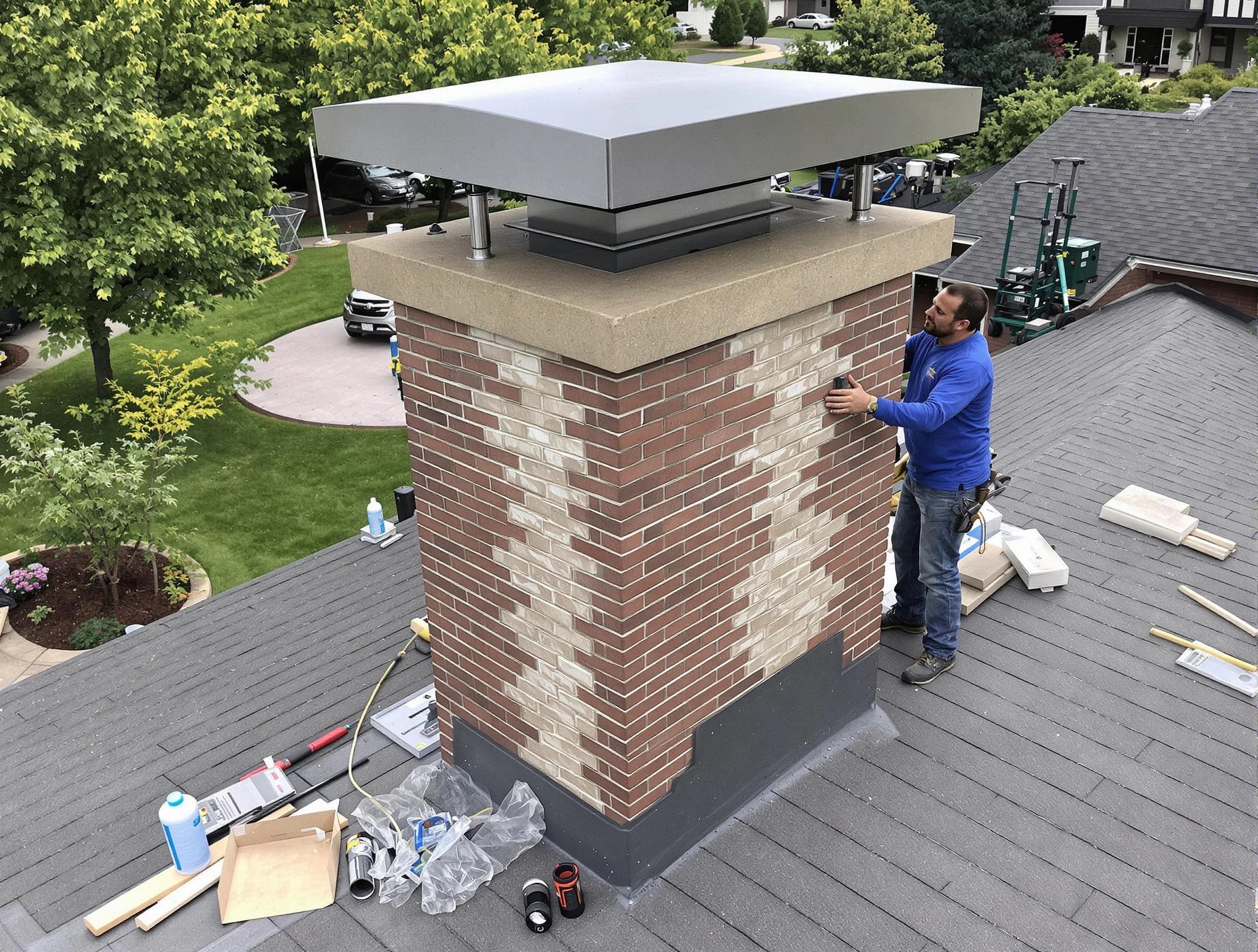 Grayson Valley Chimney Sweep team working on a custom chimney remodel in Grayson Valley, AL