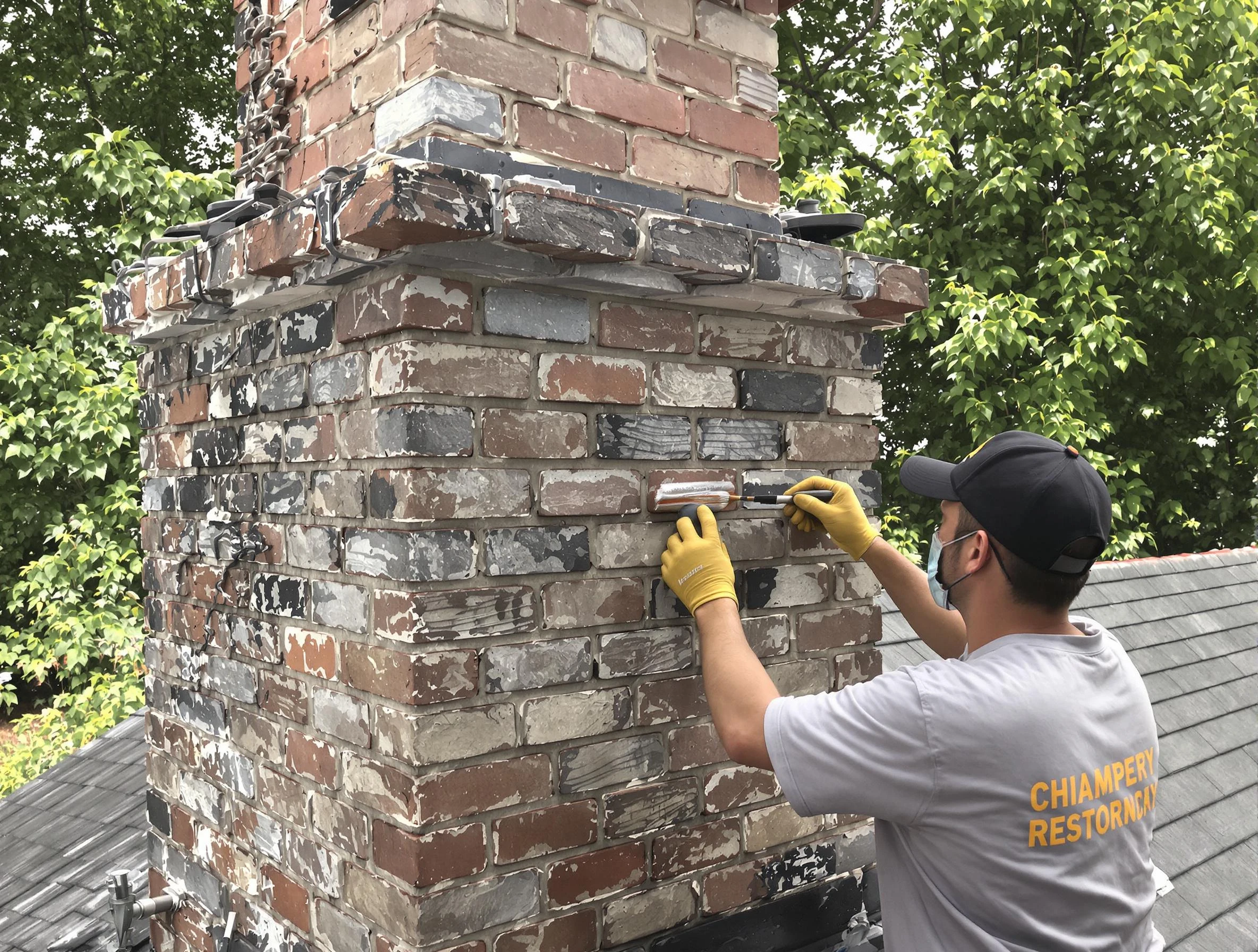 In-progress chimney restoration by Grayson Valley Chimney Sweep in Grayson Valley, AL