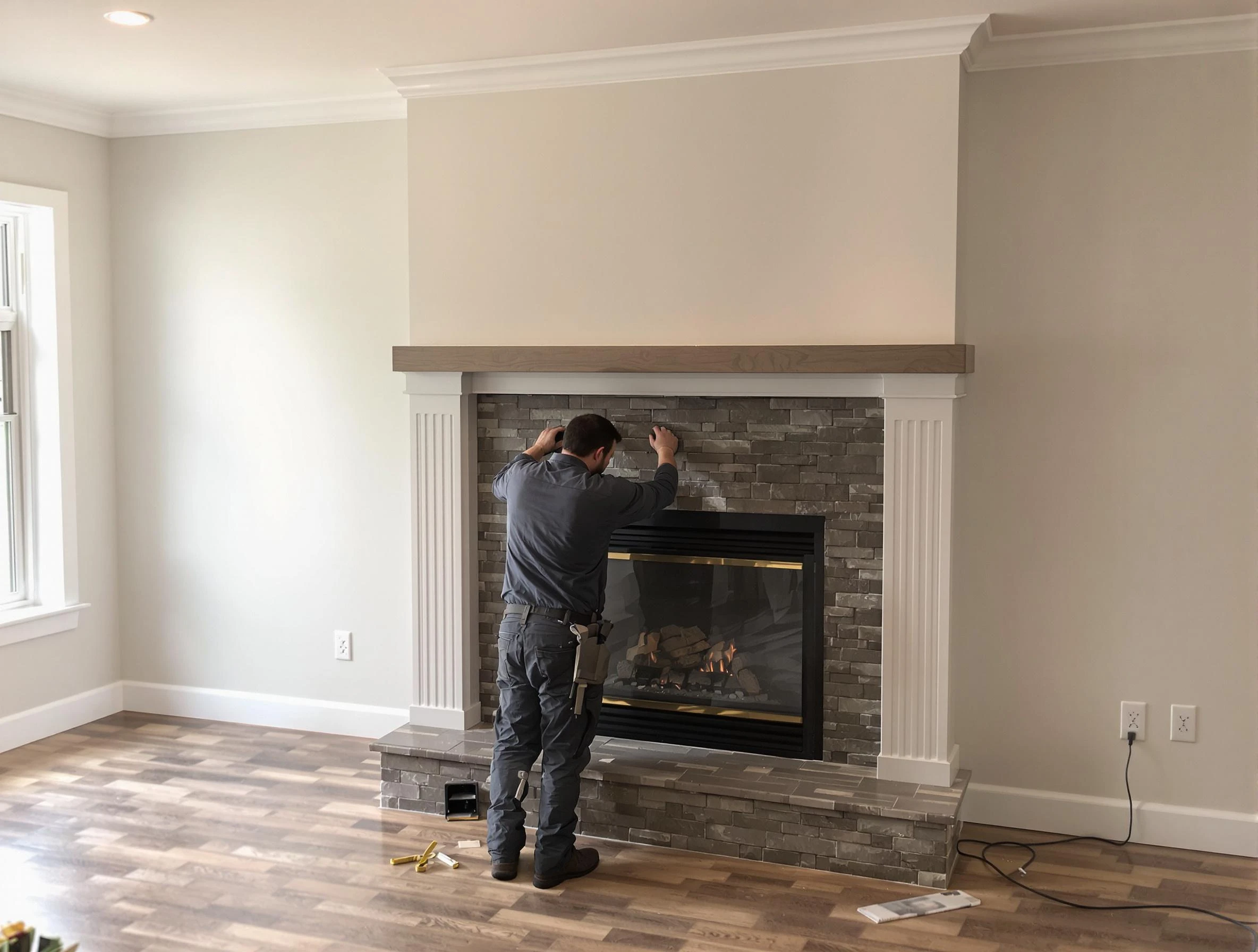 Grayson Valley Chimney Sweep finishing a custom fireplace install in Grayson Valley, AL
